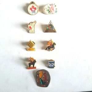 9 Vintage Pins,8 Metal and 1 porcelain/Ceramic.